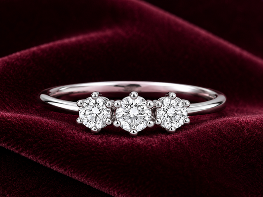 Sterling Silver Three Stone Trilogy Ring 925 Hallmark Engagement Size J-V