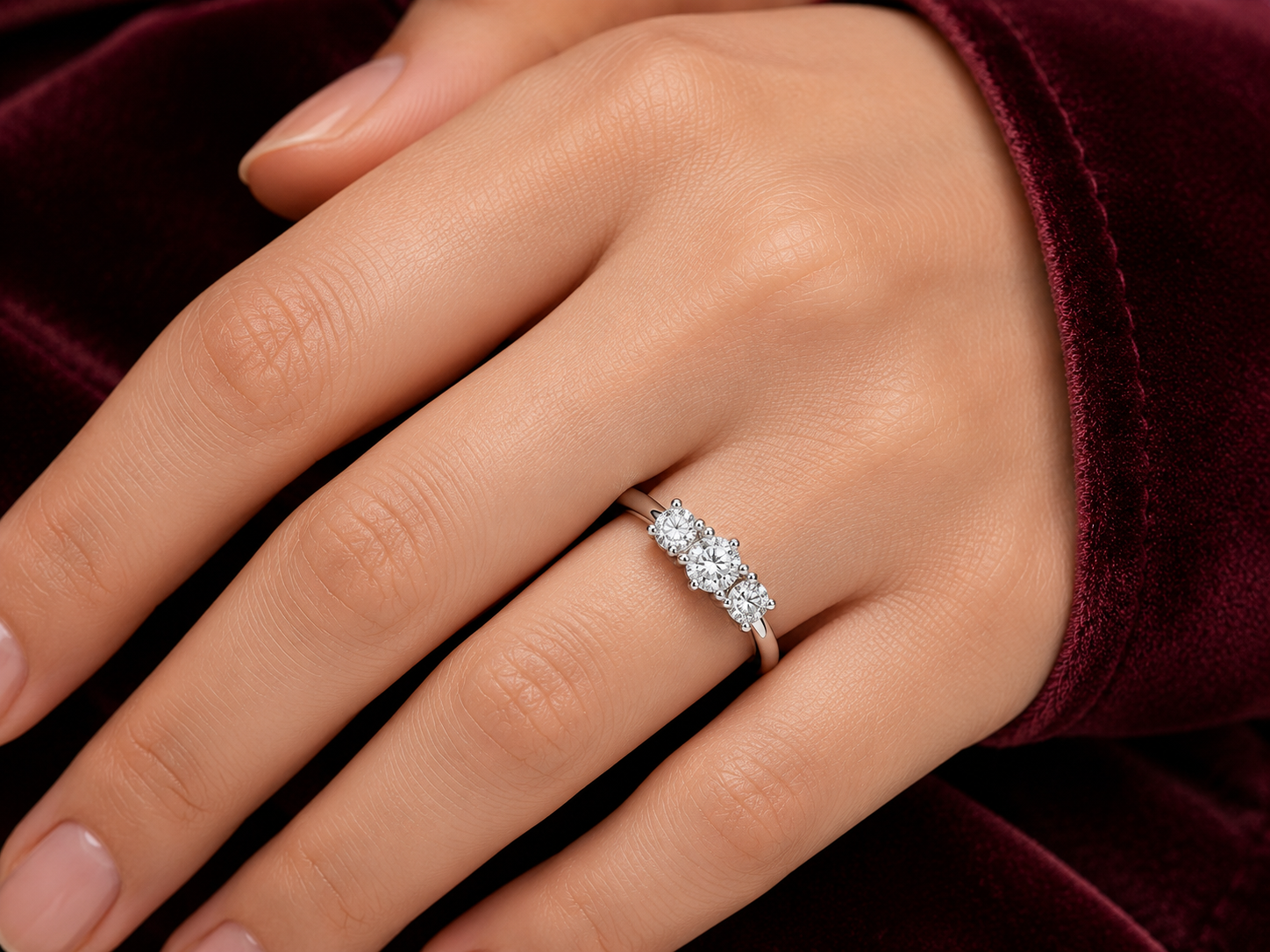 Sterling Silver Three Stone Trilogy Ring 925 Hallmark Engagement Size J-V