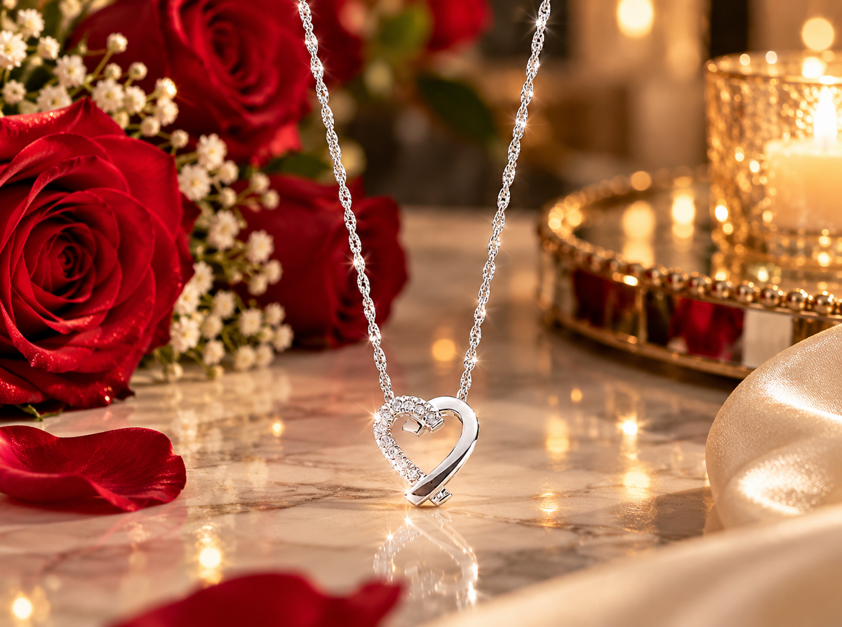 Elegant Diamond Heart Pendant Necklace 9ct White Gold 18" Love Jewellery Gift
