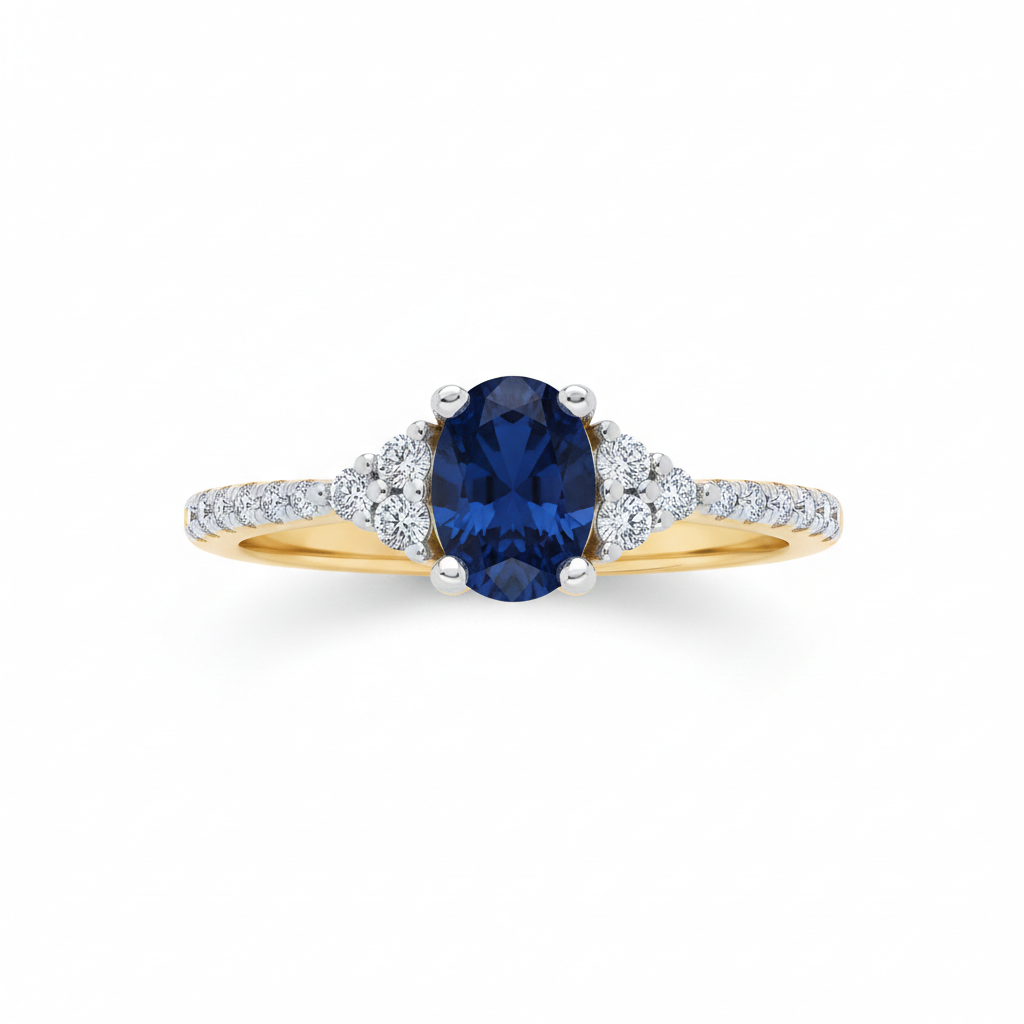 18ct Gold Sapphire Oval Solitaire Ring on Sterling Silver 925 Hallmark Sizes K-S