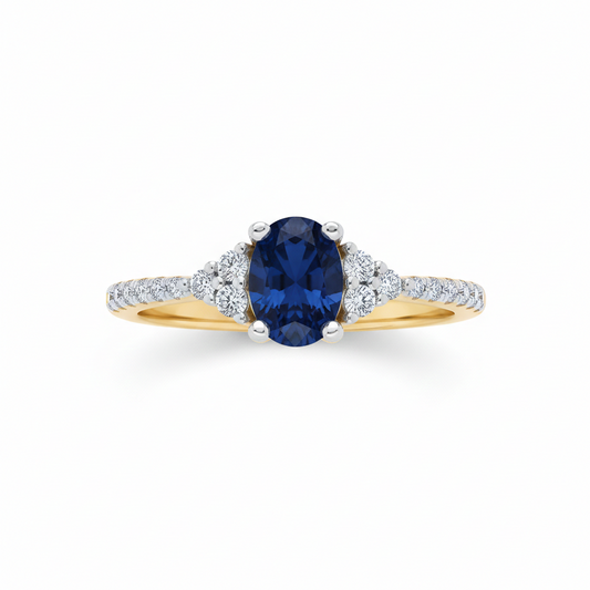 18ct Gold Sapphire Oval Solitaire Ring on Sterling Silver 925 Hallmark Sizes K-S