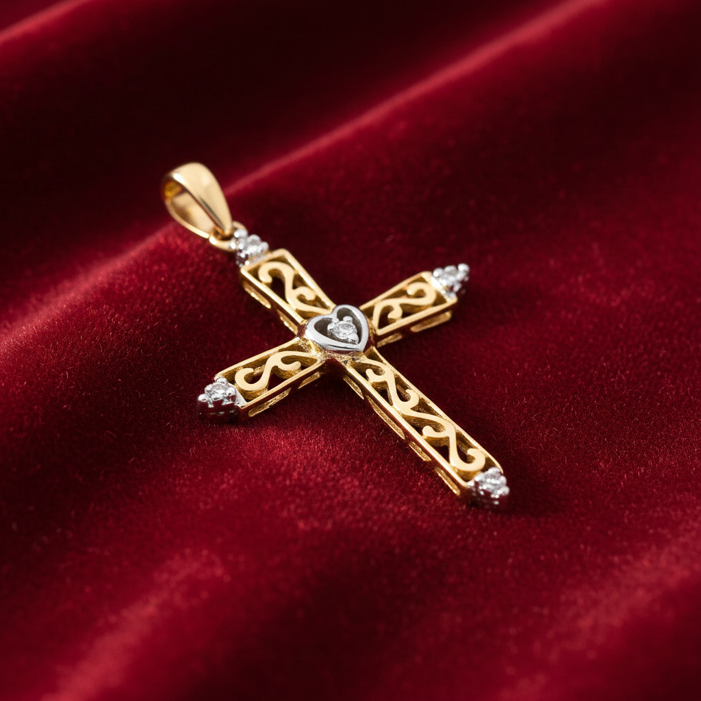 Natural Diamond Cross Pendant 18ct Gold on Solid Sterling Silver 925 Hallmark