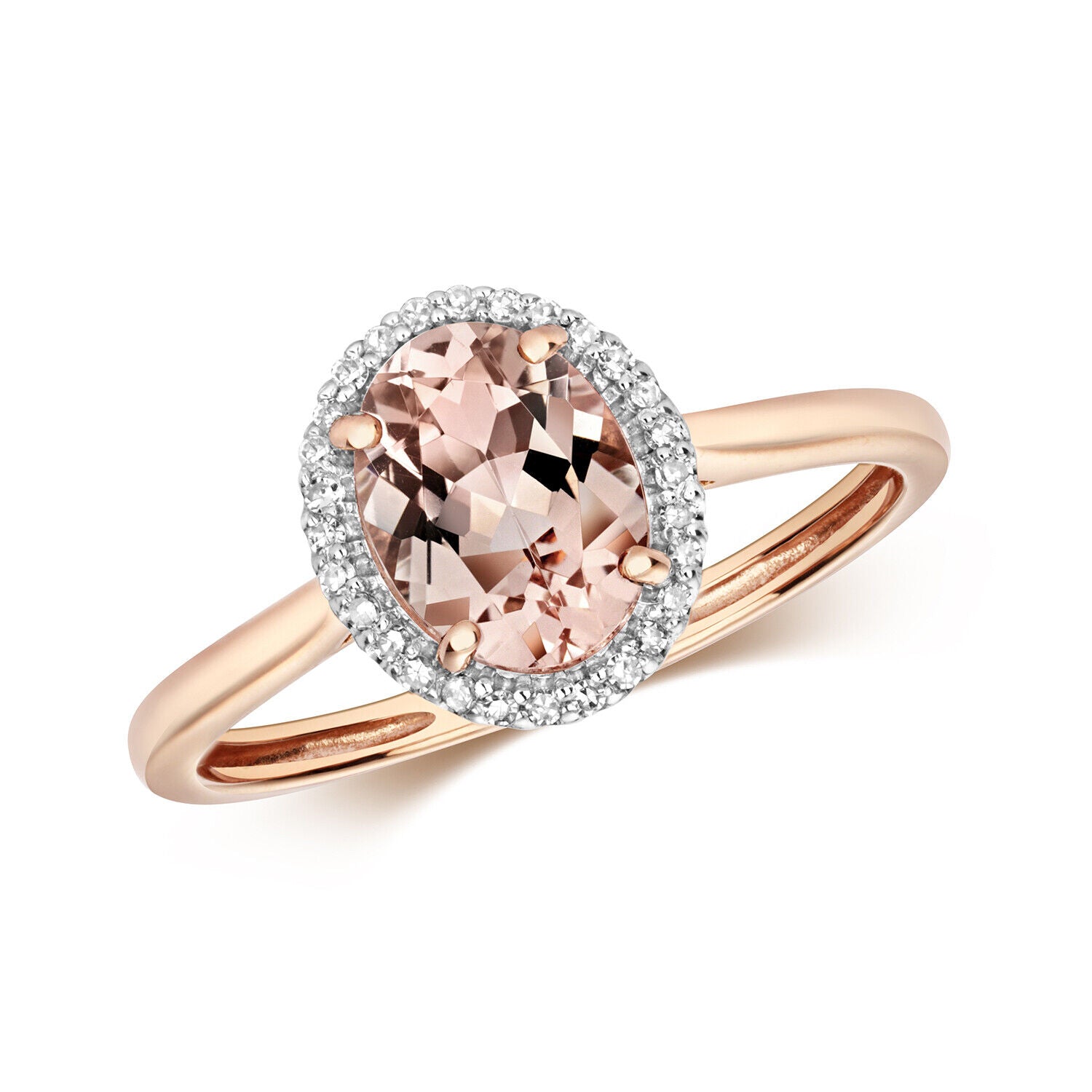 Real Morganite and Diamond Ring Solid Rose Gold Oval Cluster Size J - Q