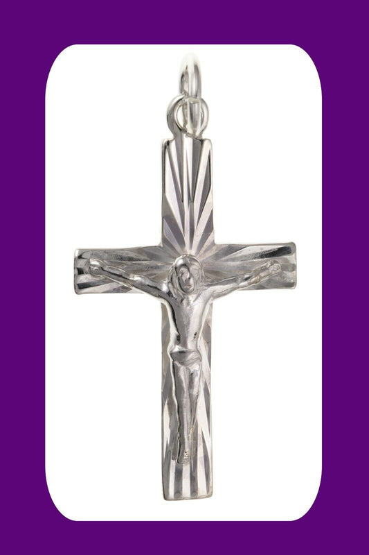 Silver Diamond Cut Crucifix Pendant Sterling Silver 925 Stamp All Chain Lengths
