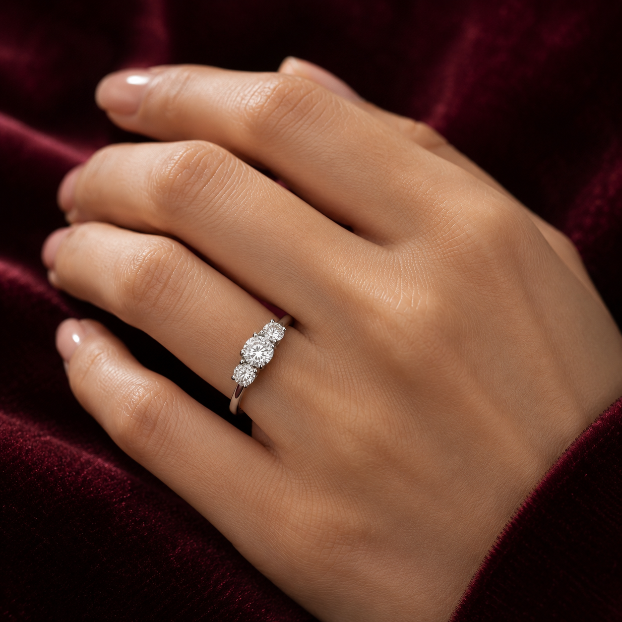 Three Stone Trilogy Ring Solid Sterling Silver 925 Hallmark Size J - V