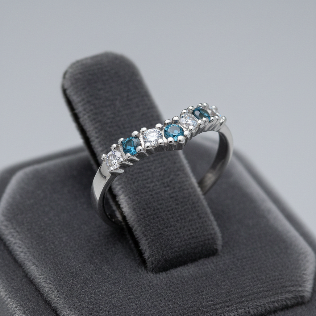 Sterling Silver Aquamarine Wishbone Ring Anniversary Band 925 Hallmark Size K-U