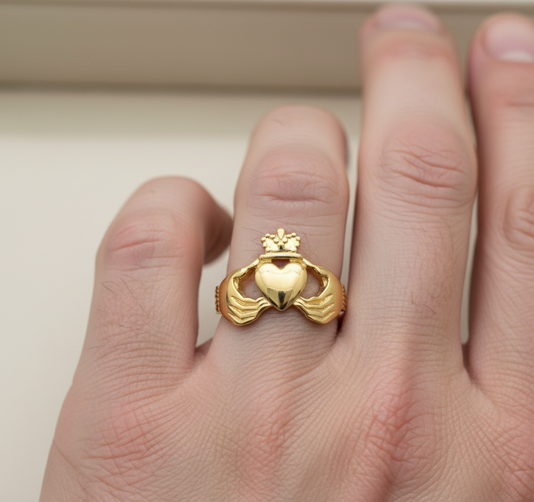 Yellow Gold Claddagh Ring solid 9 carat Hallmarked British Made Engagement