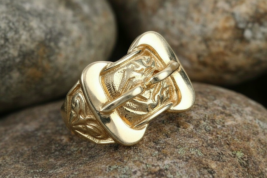 Gents Double Buckle Ring HEAVY Yellow Gold Hallmarked British Made Men's Band