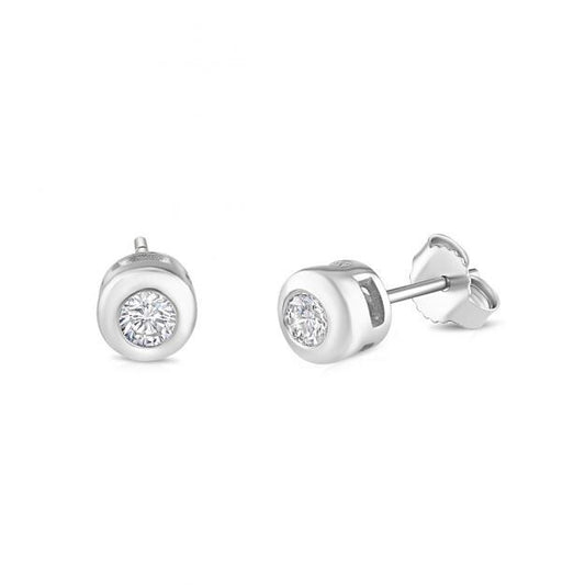 9ct White Gold 0.20ct Rubover Set Diamond Stud Earrings Made in London
