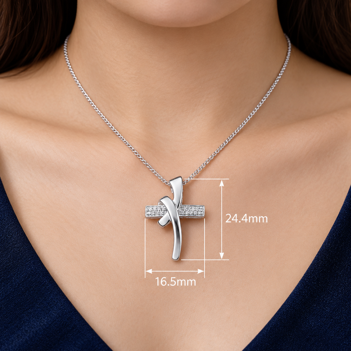 Natural Diamond Ribbon Cross Pendant 9ct White Gold 18" / 45cm Chain