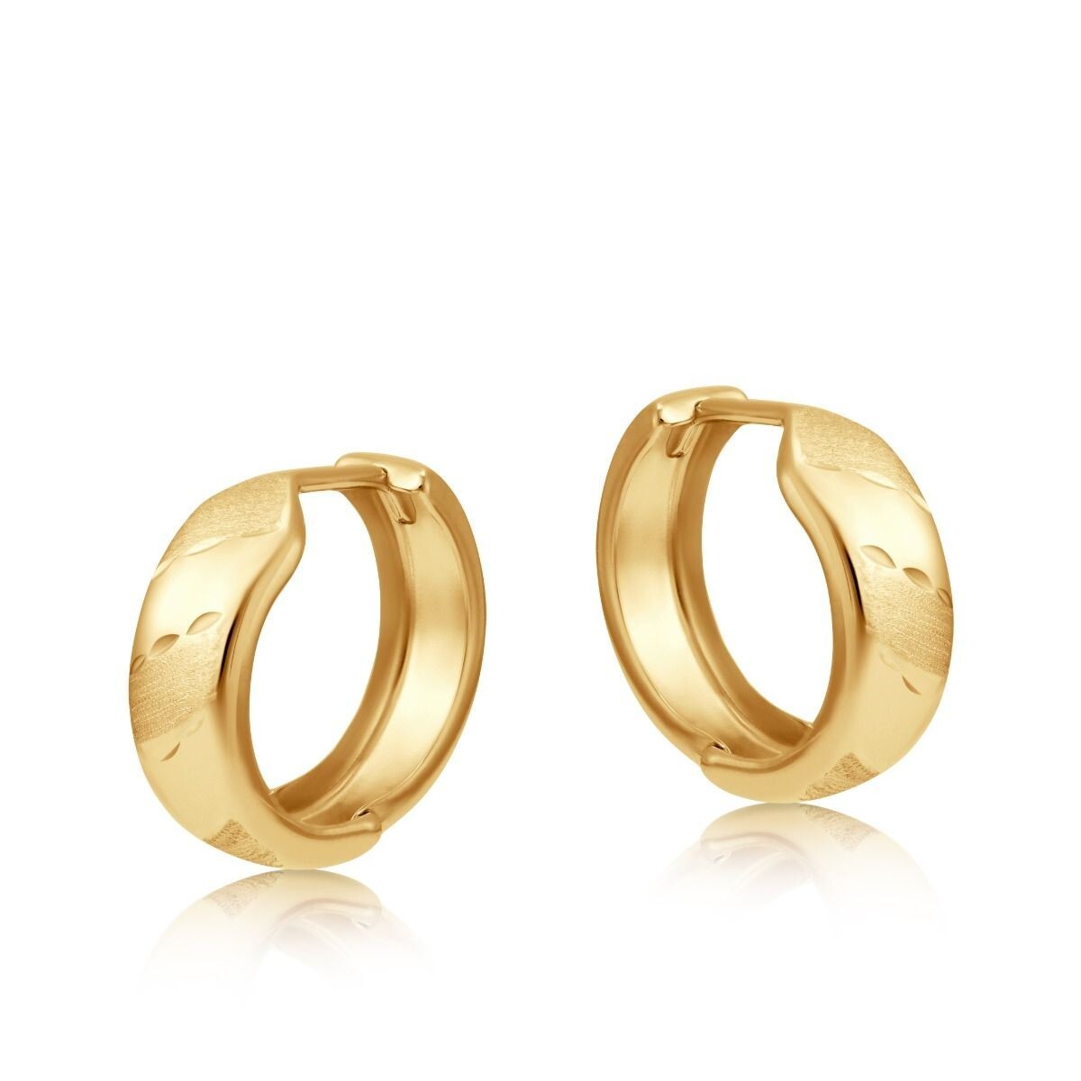 Yellow Gold Huggie Hoop Earrings 16mm Diamond Cut Huggies Hallmarked