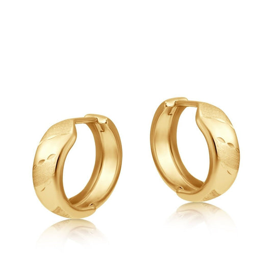 Yellow Gold Huggie Hoop Earrings 16mm Diamond Cut Huggies Hallmarked