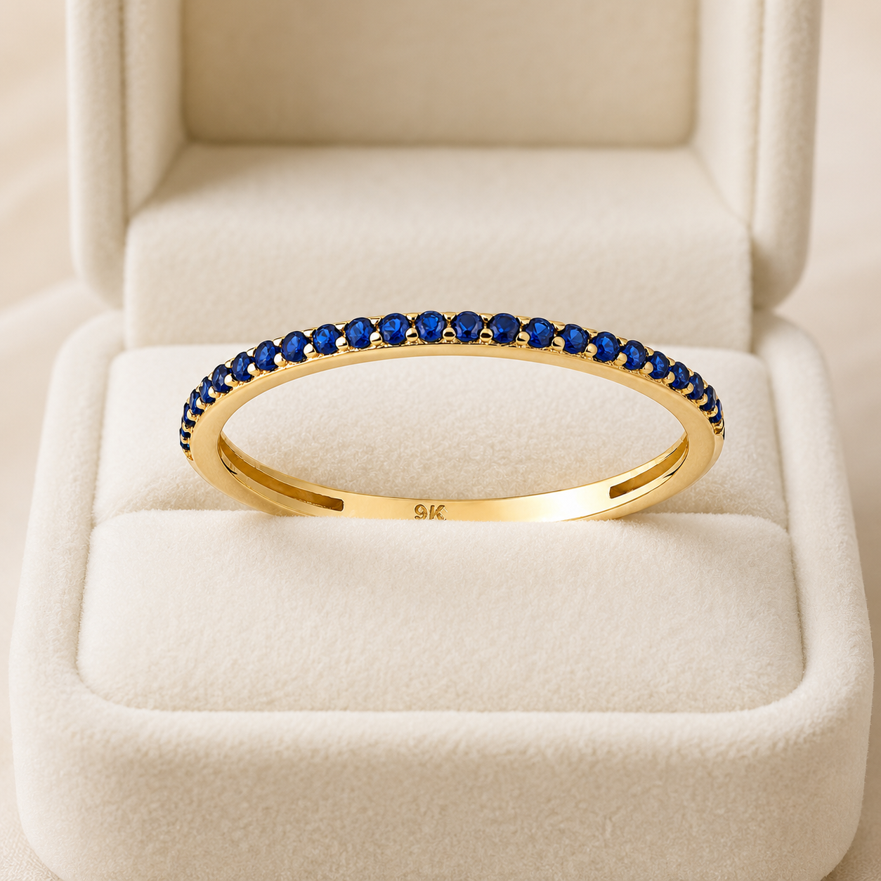 9K Yellow Gold Blue Sapphire Half Eternity Stackable Ring Sizes KLMNOPQRS
