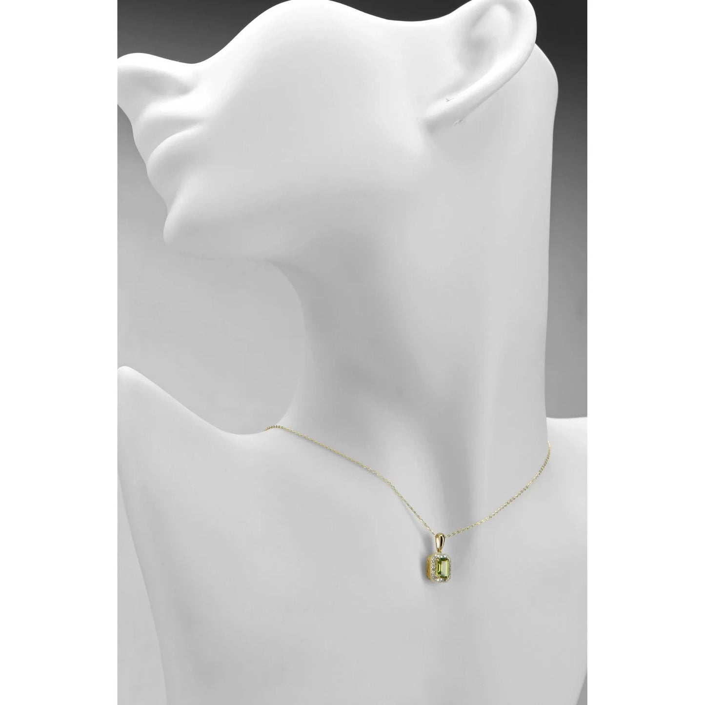 Real Peridot Pendant With Diamond Halo Solid Yellow Gold 18" 46cm Length Chain