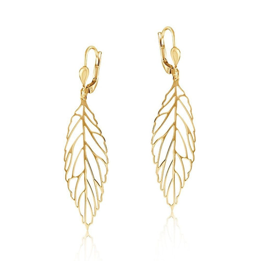 Leaf Drop Earrings 9ct Yellow Gold Drops 55mm Hallmarked