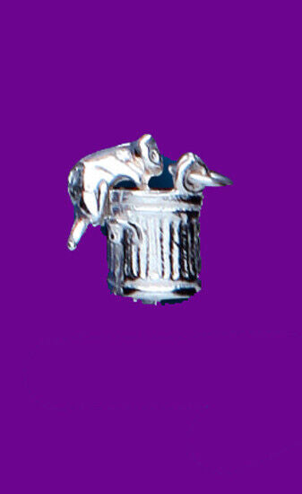 Cat in Dustbin Pendant Sterling Silver 925 Hallmark Pet Jewellery 14-24" Chain