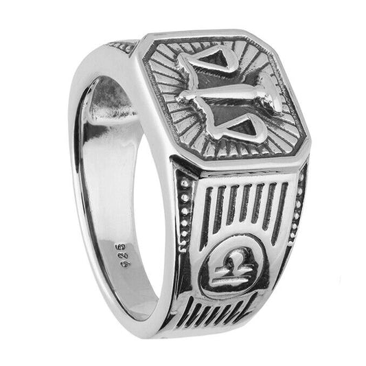Libra Zodiac Ring Men's Solid Sterling Silver Ring British Made