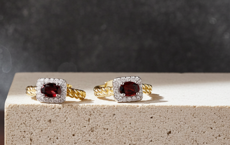 18ct Gold Ruby Hoop Earrings on Solid Sterling Silver 925 Hallmark