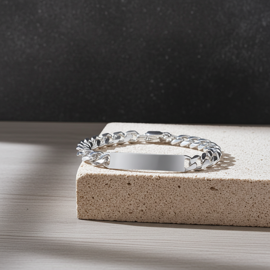 Solid Silver Mens Identity Bracelet 9" 36 Grams Hallmarked