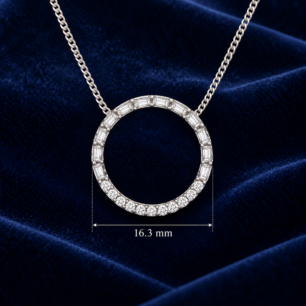 Baguette Diamond Circle Pendant 18ct White Gold 18" Chain 0.35ctw Real Diamonds