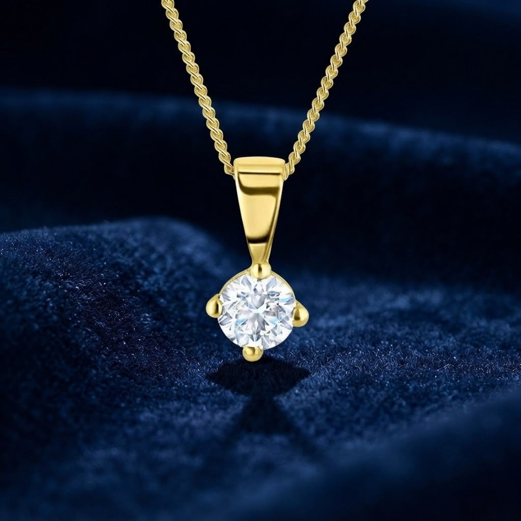 Genuine Diamond Solitaire Pendant 18ct Yellow Gold 18" 45cm Chain 0.35ctw