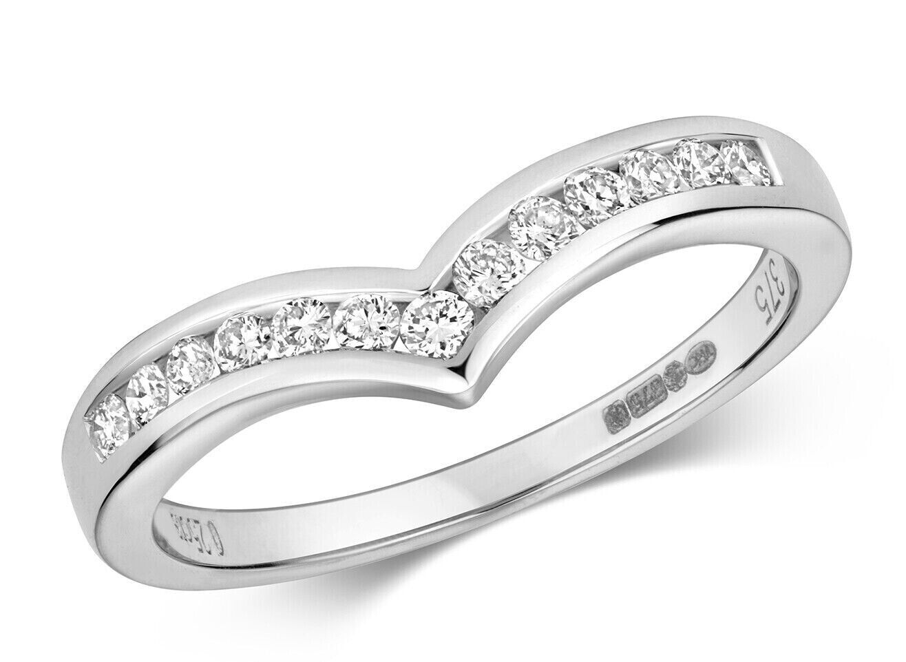 Real Diamond Wishbone Ring 9ct White Gold 0.25ctw Eternity Anniversary Band