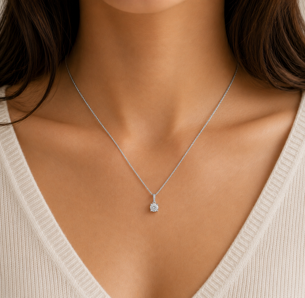 Natural Diamond Solitaire Pendant 18ct White Gold 18" Chain Hallmark