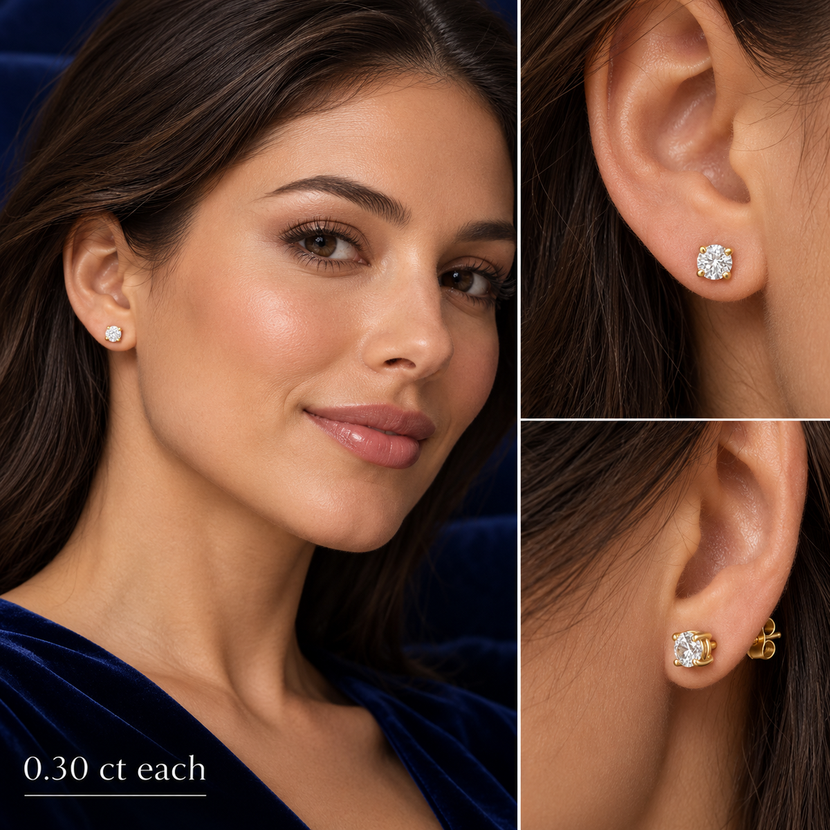 Real Diamond Solitaire Earrings 18ct Yellow Gold 0.60ctw Mined Diamonds