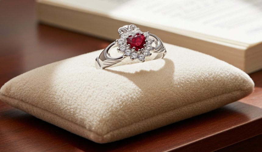 Ruby Claddagh Ring Solid Sterling Silver 925 Hallmark