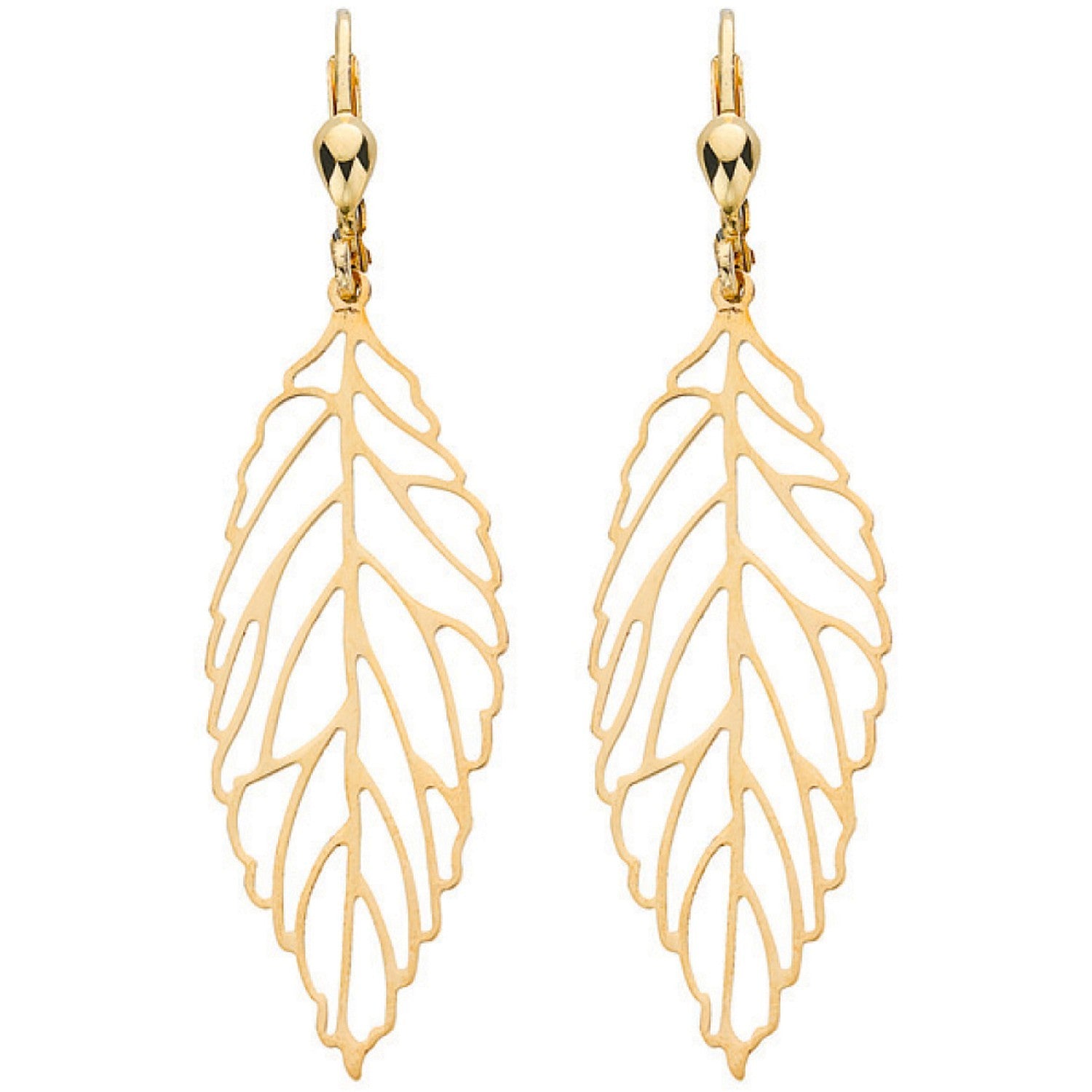 Leaf Drop Earrings 9ct Yellow Gold Drops 55mm Hallmarked