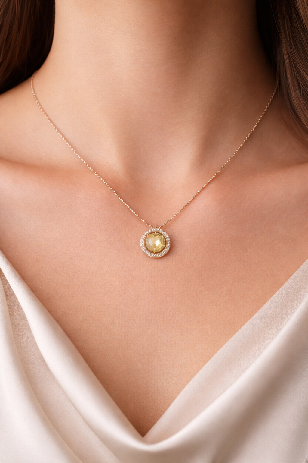 Natural Citrine Pendant With Diamonds 9ct Rose Gold 16" 41cm Length Chain