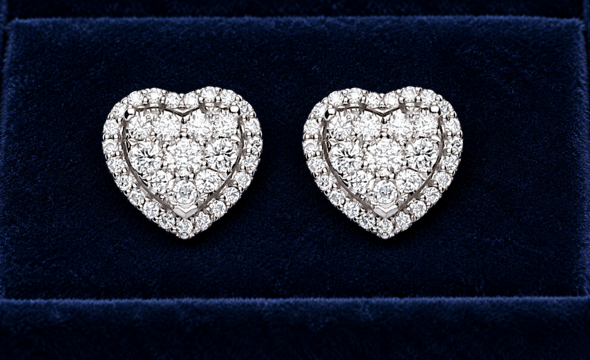 Real Diamond Heart Earrings 18ct White Gold 0.45ctw Premium Mined Diamonds