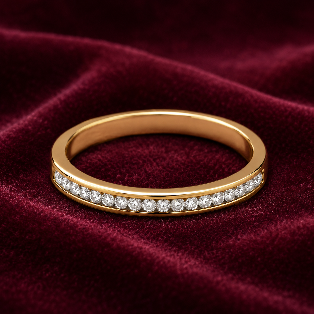 18ct Gold Eternity Band Ring Channel Setting on Solid Sterling Silver 925