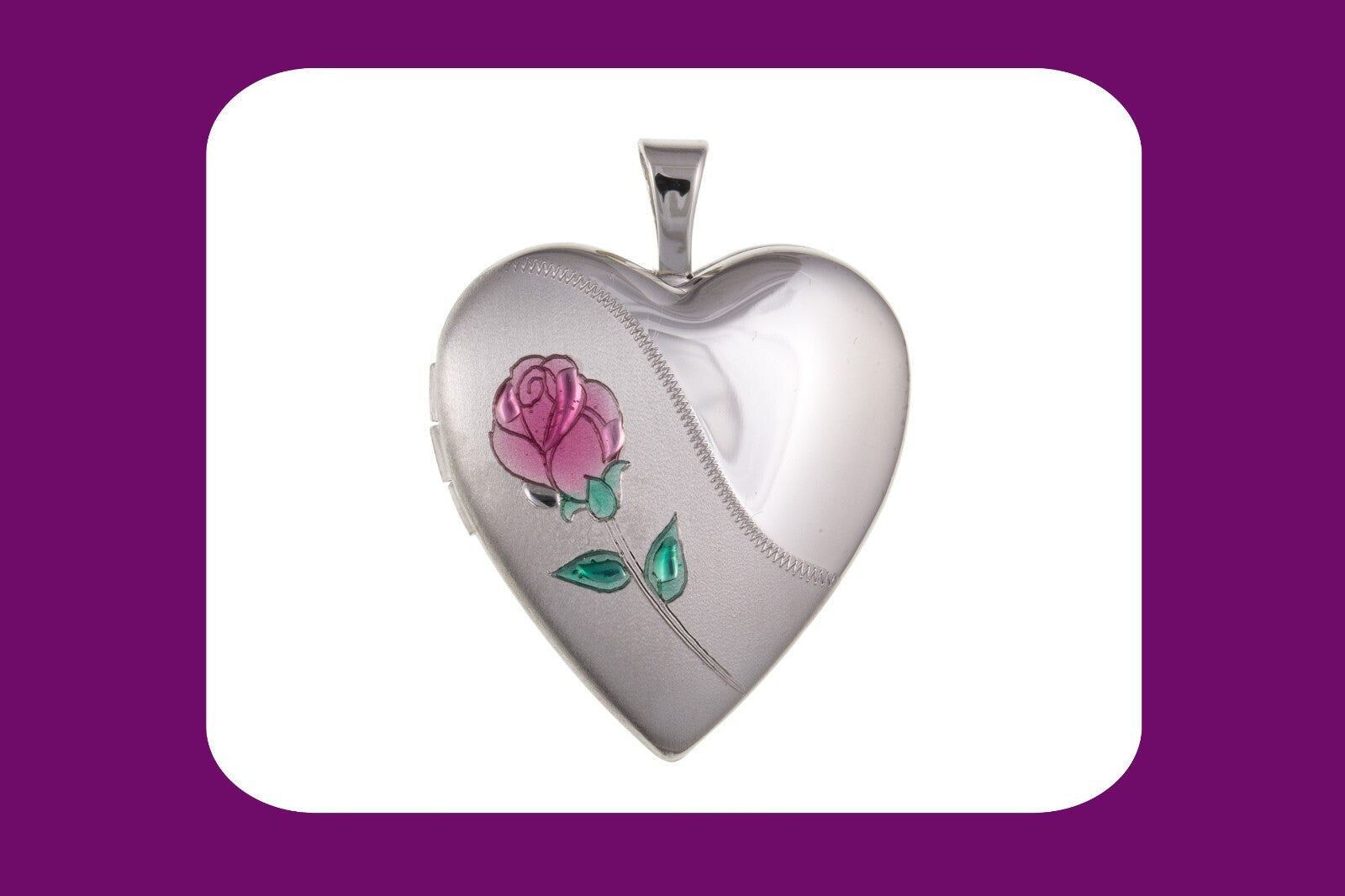 Pink Rose Heart Locket Solid Sterling Silver 925 Hallmark 20mm
