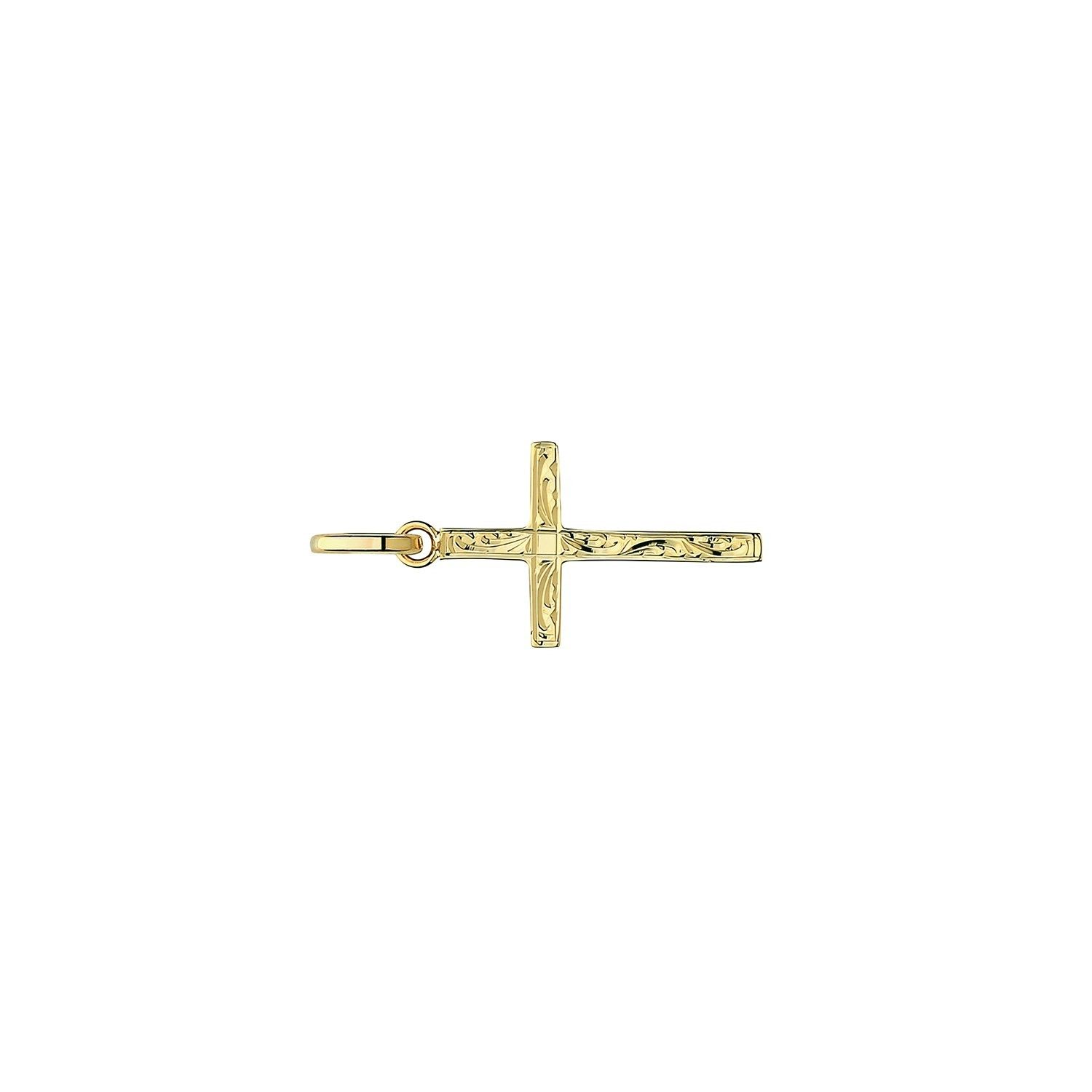 9ct Yellow Gold Patterned Cross Pendant Small 20 x 12mm Christianity Christening