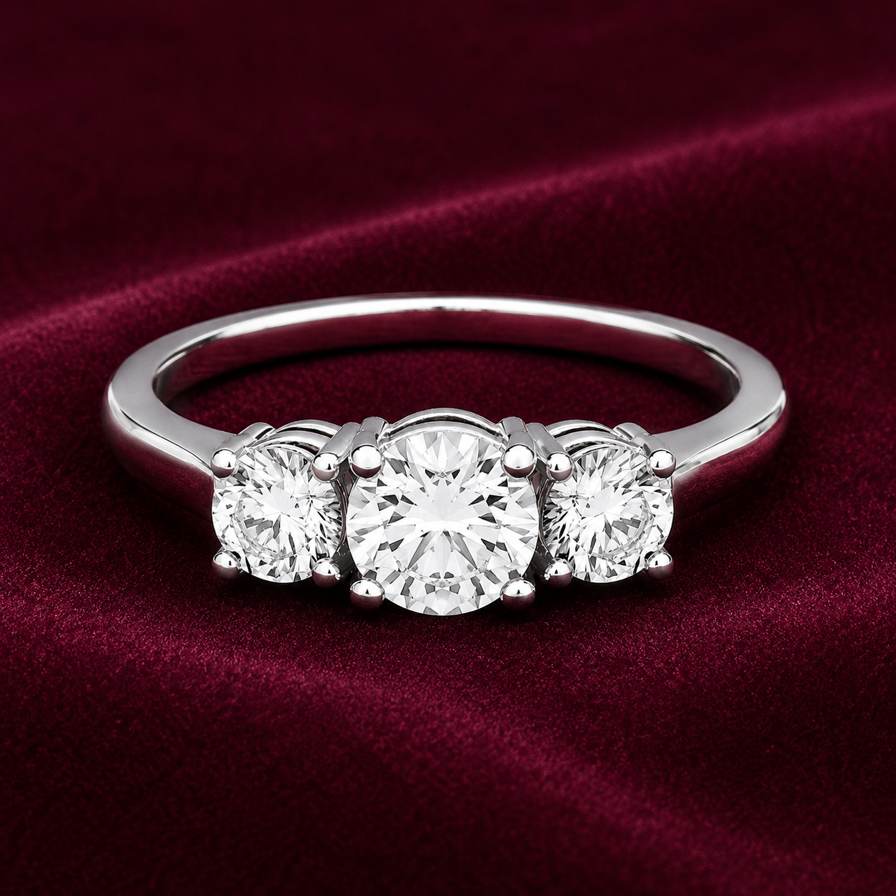 Sterling Silver Three Stone Trilogy Ring 925 Hallmark Engagement Size J - V