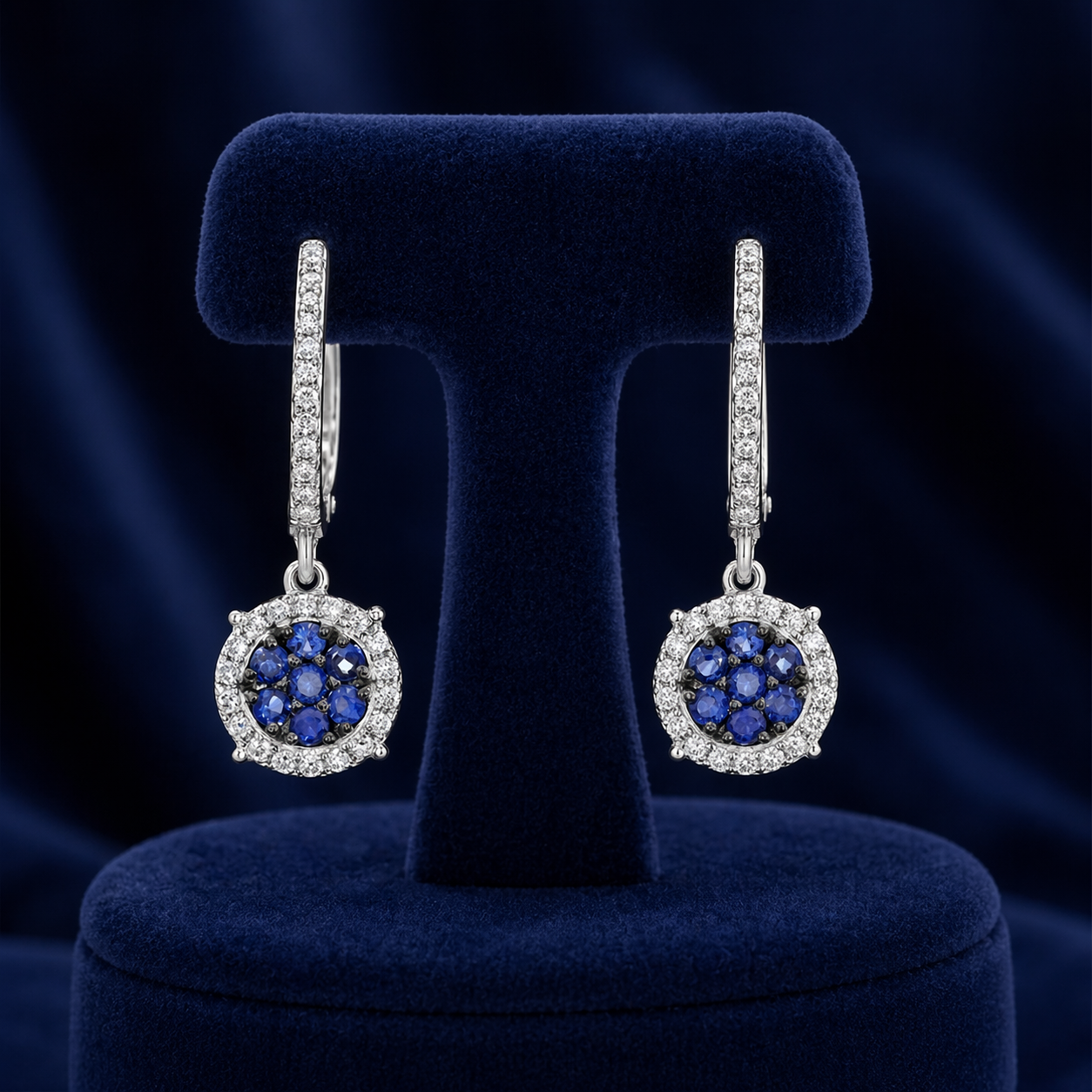 Natural Sapphire and 0.25ct Diamond Hoop Earrings Solid 9ct White Gold Hallmark