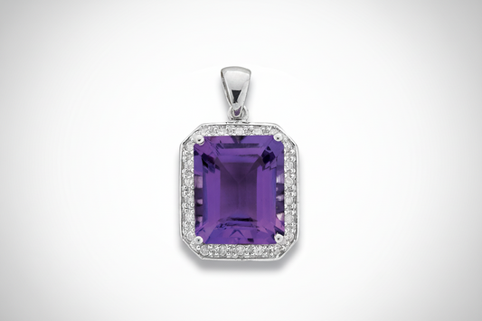 9ct White Gold 0.19ct Diamond & 5.11ct Amethyst Pendant