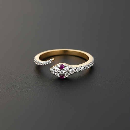 18ct Gold Ruby Snake Ring on Solid Sterling Silver 925 Hallmark Size J - T