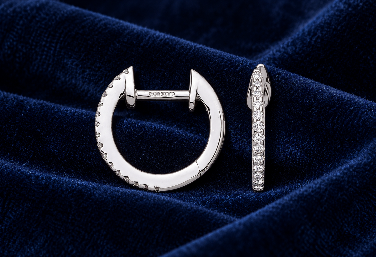 Real Diamond Huggie Hoop Earrings 9ct White Gold 11mm 0.10ctw Mined Diamonds