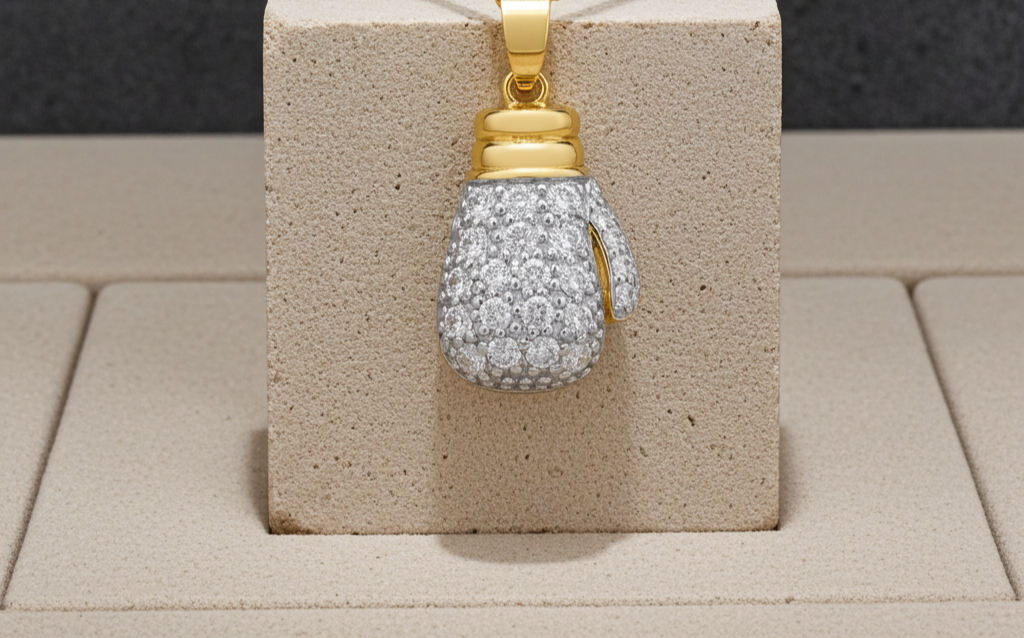 18ct Gold Boxing Glove Pendant on Solid Sterling Silver 925 Hallmark