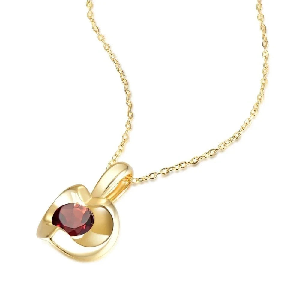 Natural Garnet Heart Necklace Solid Yellow Gold 18" 46cm Length Chain