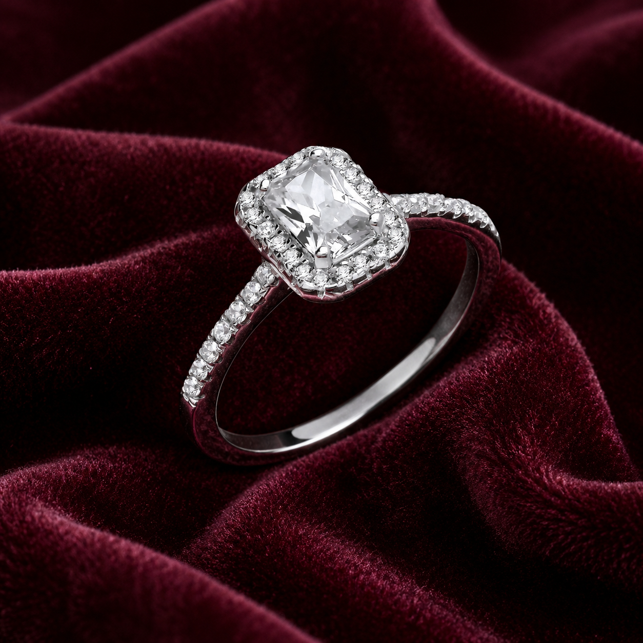 Solid Silver Emerald Cut Cluster Ring 925 Hallmark Size K-S