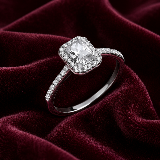 Solid Silver Emerald Cut Cluster Ring 925 Hallmark Size K-S