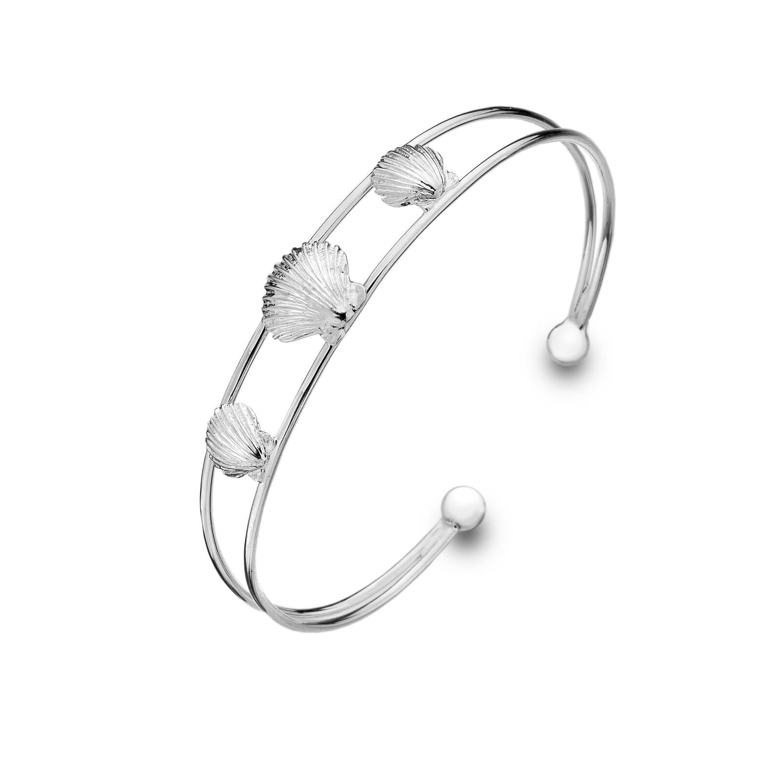 Scallop Shell Cuff Bangle Solid Sterling Silver Torque Bracelet Hallmarked