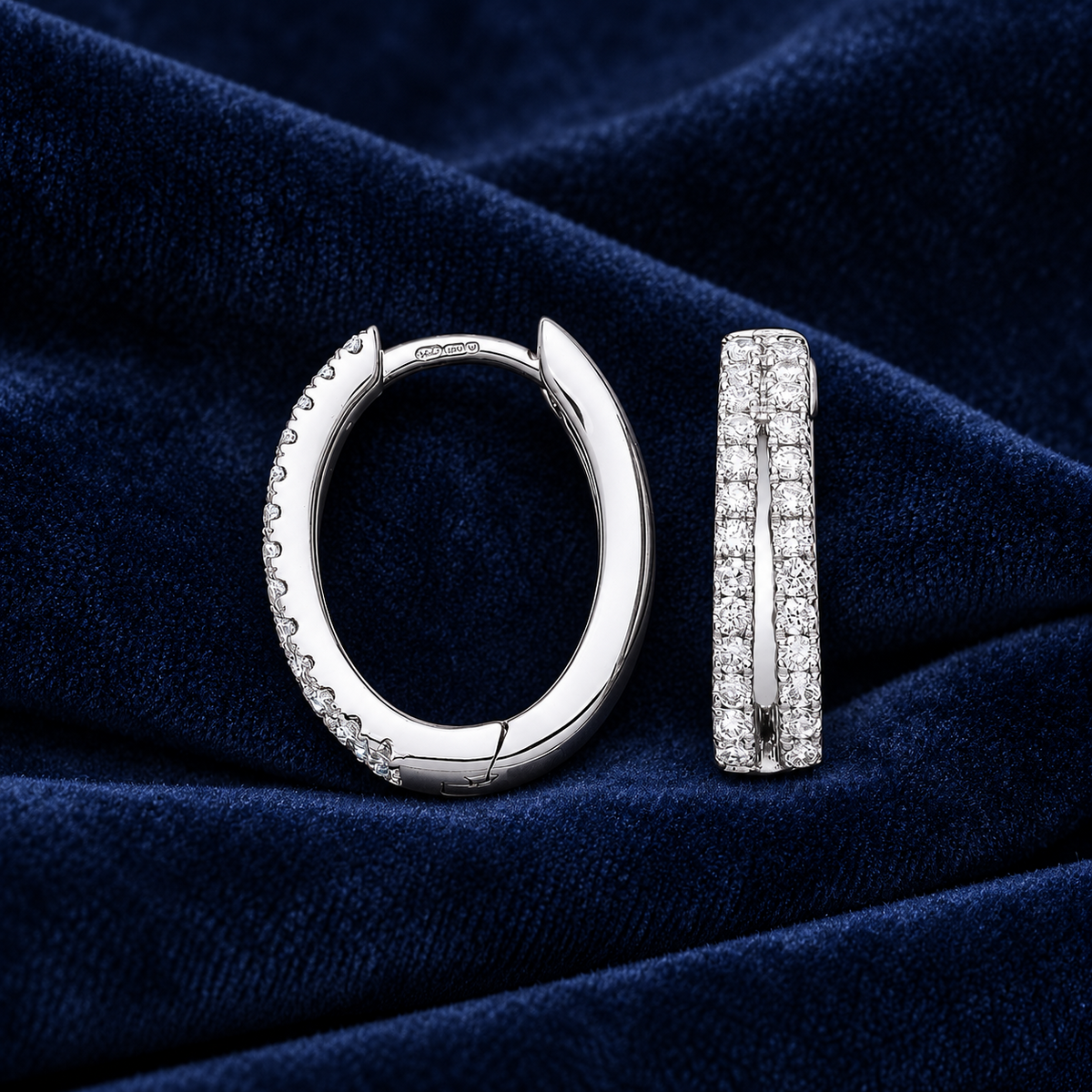 Real Diamond Oval Huggie Hoop Earrings 9ct White Gold 0.51ctw Mined Diamonds