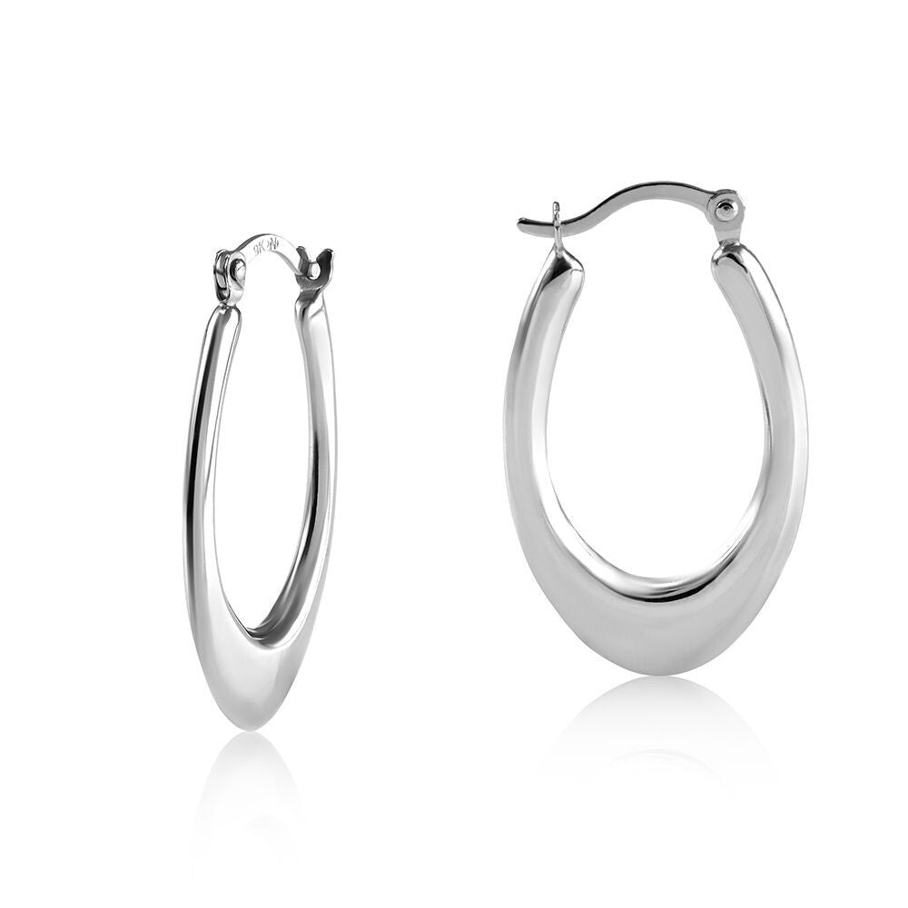 White Gold Oval Hoop Earrings Plain Polished Hoops Hallmarked