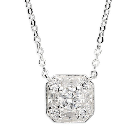 Mixed Stone CZ Square Necklace Gem Set on 925 Sterling Silver 925 hallmark