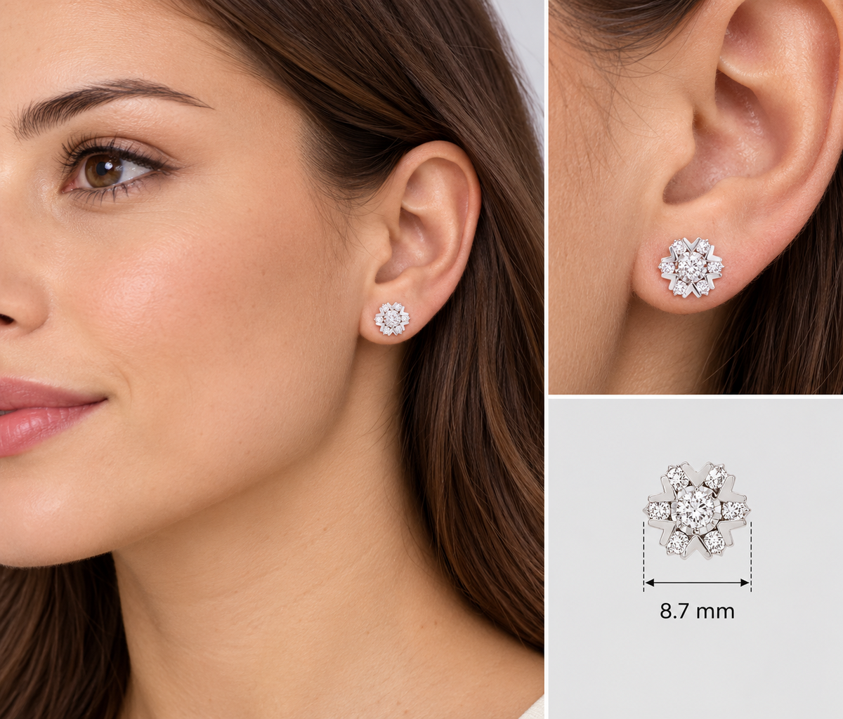 Real Diamond Stud Earrings 9ct White Gold 8.7mm Studs 0.50ctw Mined Diamonds