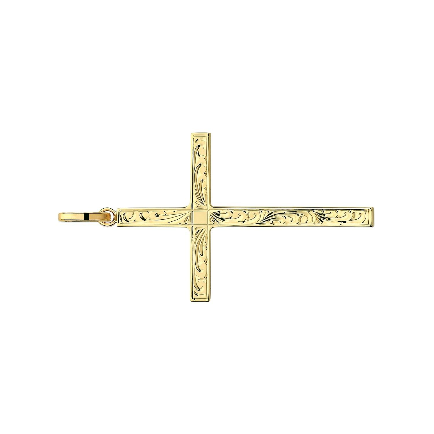 9ct Yellow Gold Patterned Cross Pendant Large 38 x 23mm Christianity Christening